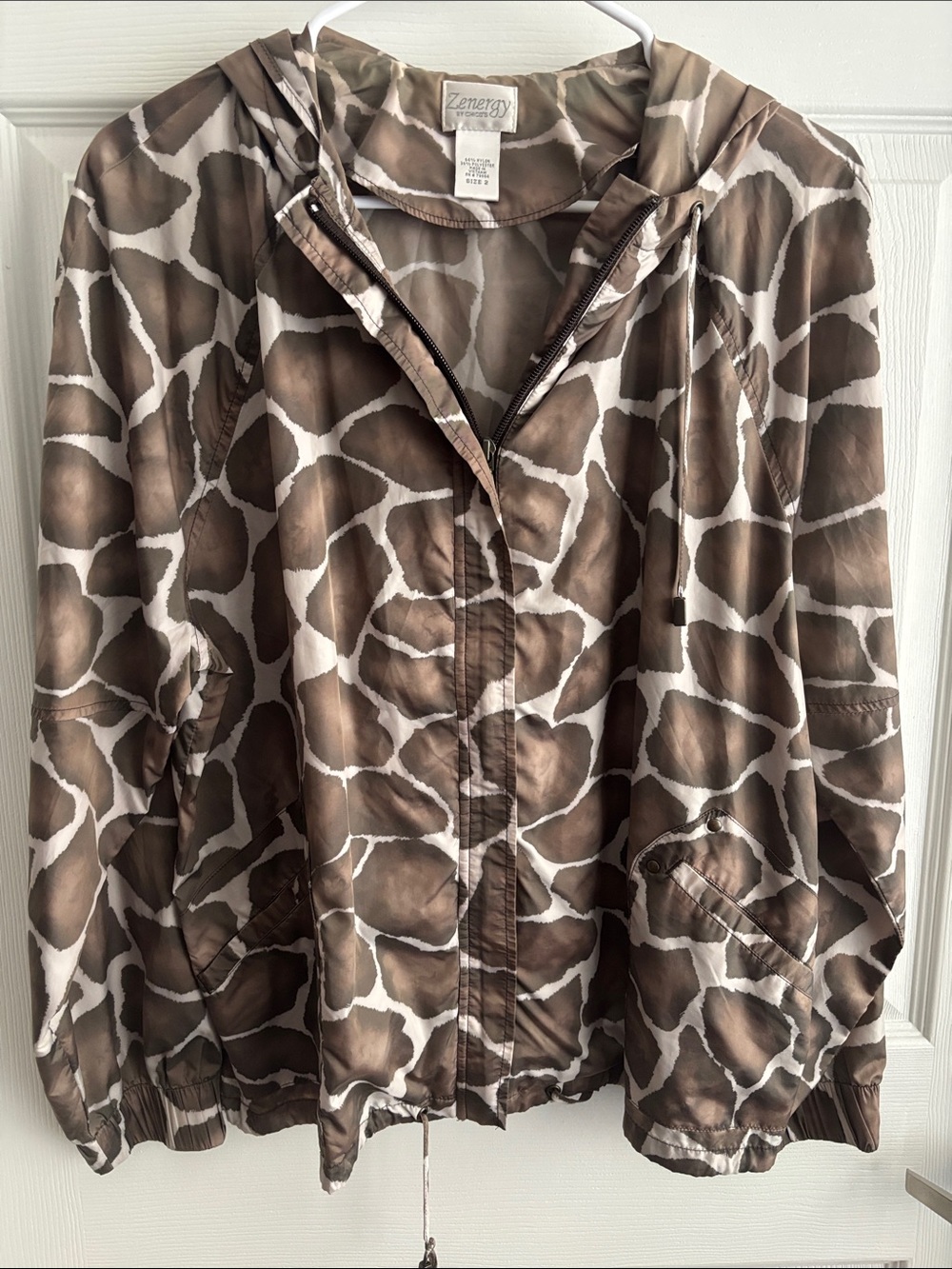 Zenergy by Chico's Brown Printed Hooded Jacket